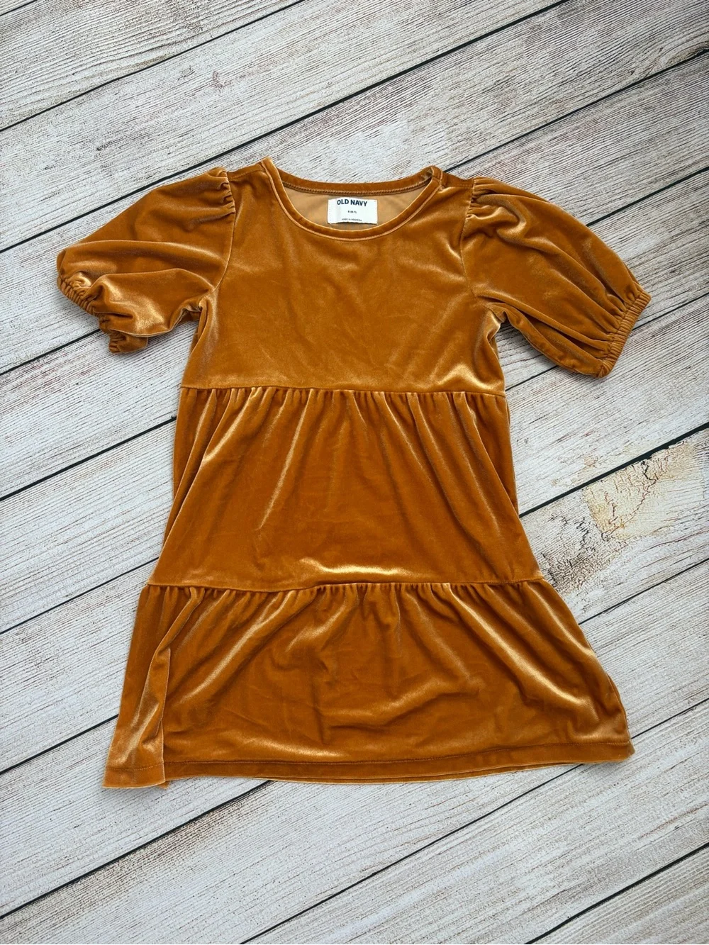 Old Navy Girls' Mustard Velvet Tiered Dress - Picture 1 of 2